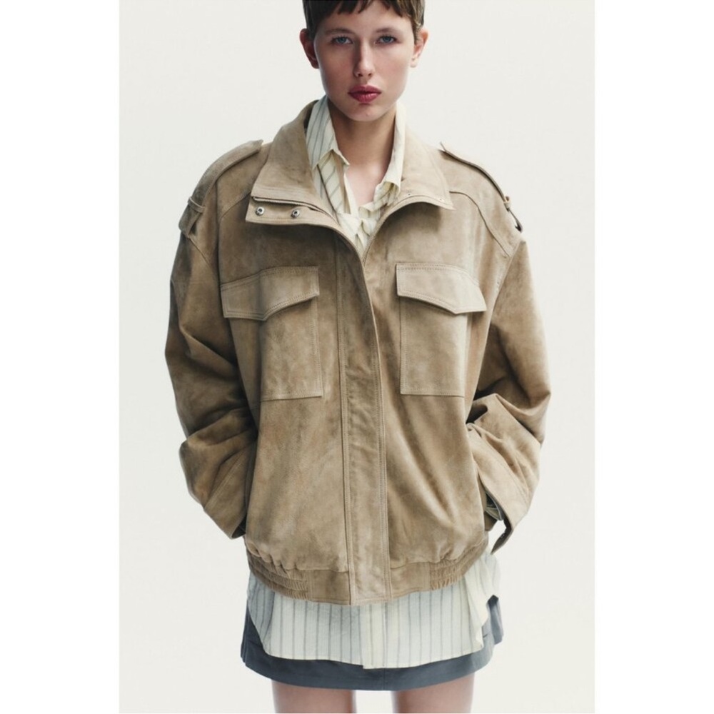 ZARA Viral Suede Leather Oversized Jacket. New, S - Picture 9 of 16